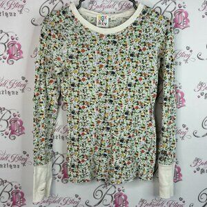 Roxy top long sleeves embroidered sleeve logo thermal style shirt Floral Top